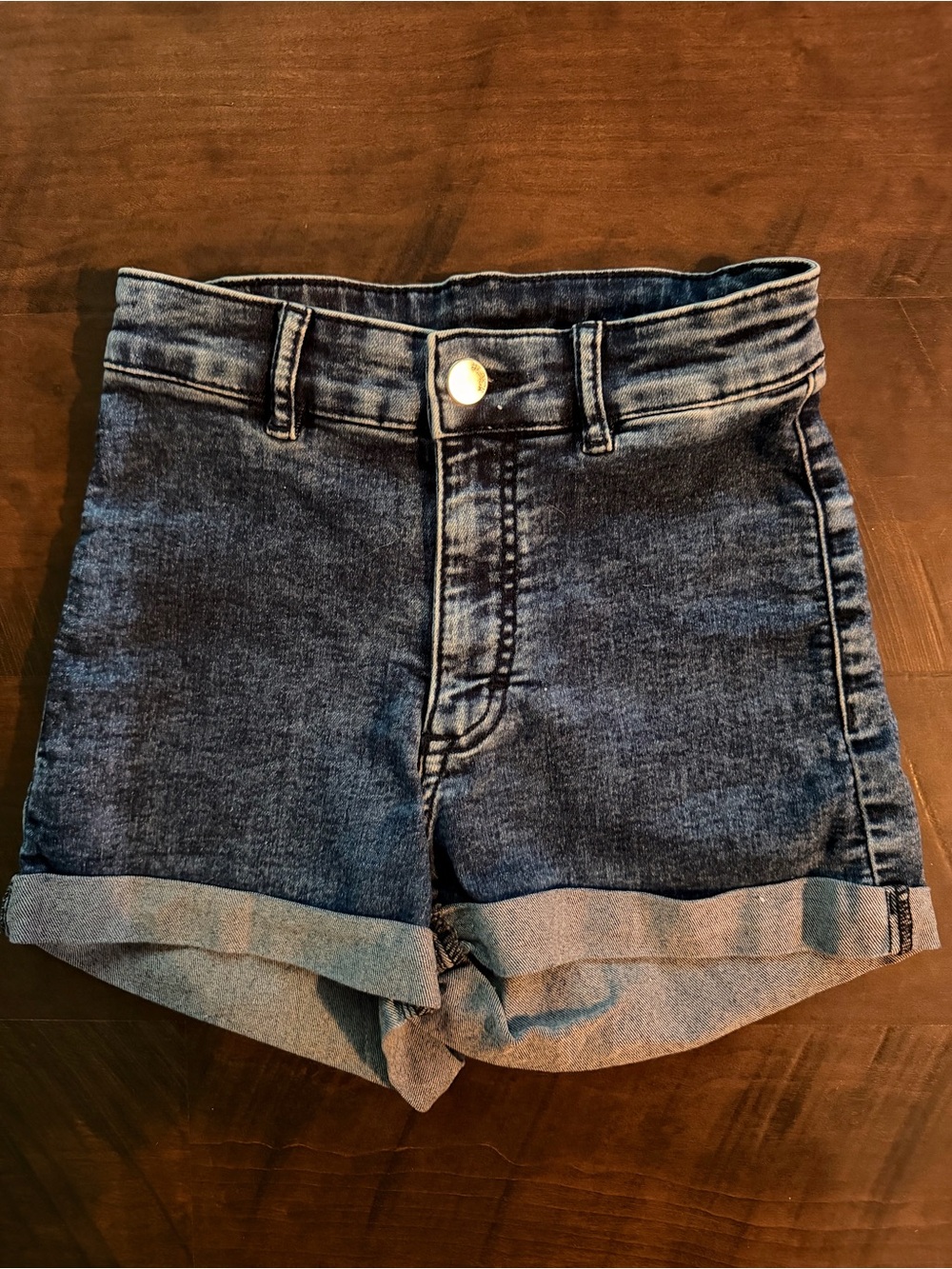 H&M Dark Wash High Rise Rolled Cuff Denim Shorts (4)